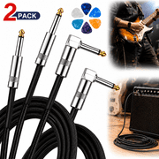 2-Pack Guitar Cable, Guitar Cord 10ft, AMP Cord for Bass & Electric Guitars/Keyboard/Mandolin, Pro Audio Instrument Cable (Right Angle to Straight, Black)