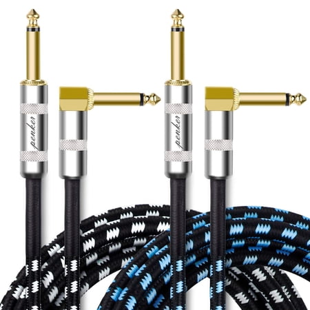 2 Pack Guitar Instrument Cable 10FT,Right Angle 1/4-Inch TS to Straight 1/4-Inch TS Gold Plated 6.35mm Guitar