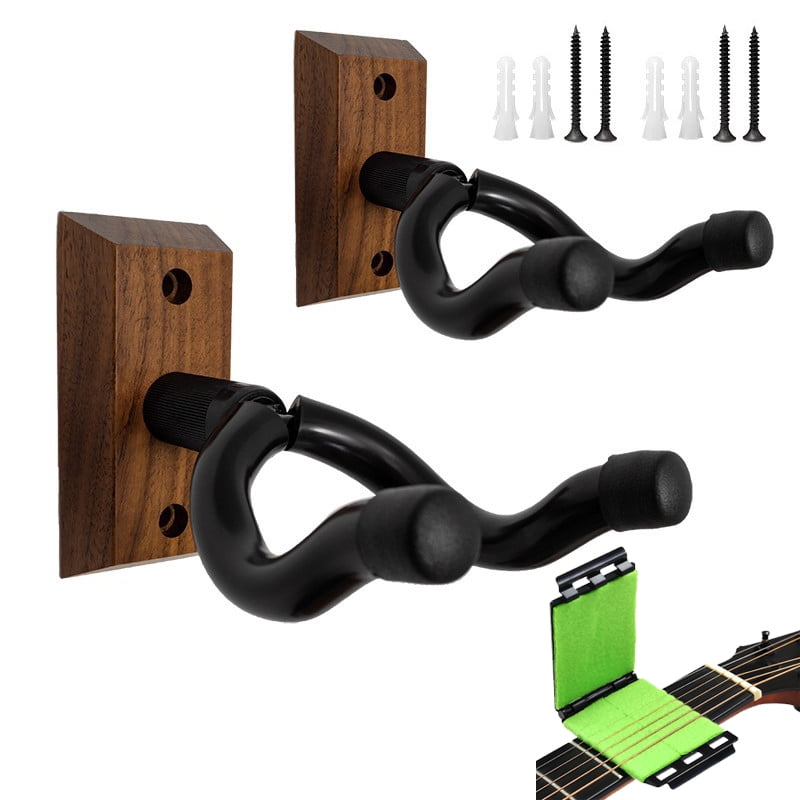 2 Pack Guitar Wall Mount,U-Shaped Guitar Wall Hanger Mount, Black Walnut Wood Guitar Hanger, Guitar Holder Hook for Acoustic, Electric Guitar, Banjo, Bass with Guitar Cleaning Cloth