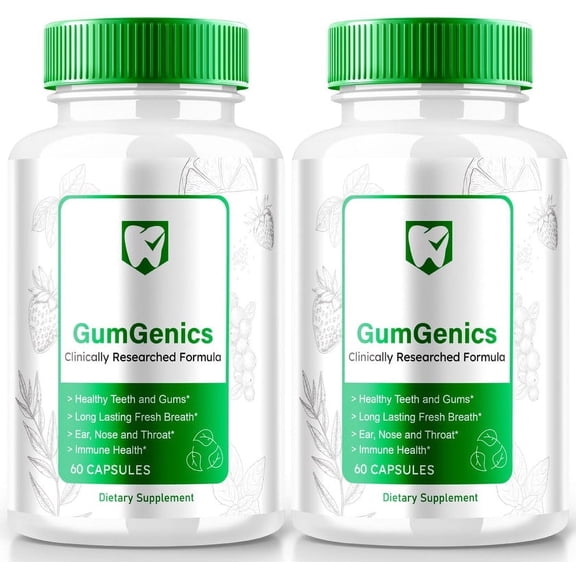 (2 Pack) GumGenics Capsules, All-Natural Formula for Teeth and Gum Health, Maximum Strength Supplement for Oral Care & Overall Wellness, Gum Genics Tablets, Gum Support Reviews (120 Capsules)