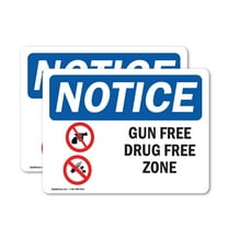 (2 Pack) Gun Free Drug Free Zone OSHA Notice Sign 10 Inch X 7 Inch Vinyl Label Decal Sticker Weather Resistant, UV Protected for Workplace, Business, and Construction Site, Made in the