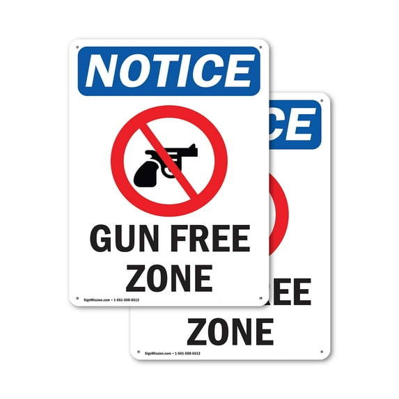 (2 Pack) Gun Free Zone OSHA Notice Sign 12 Inch X 18 Inch Indoor / Outdoor Rust-Free Aluminum Metal Signs for Workplace, Workshop, and Construction Site, Made in the USA