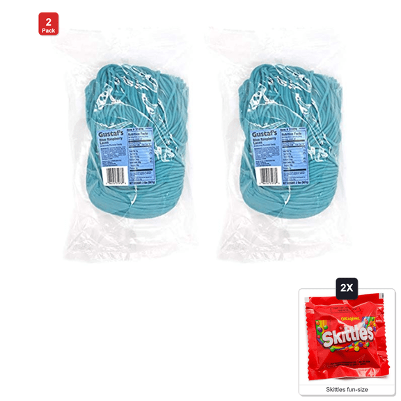 2 Pack | Gustafs Blue Raspberry Licorice Laces, 1 Bag, 2 lb, with 2 Skittles Fun Size