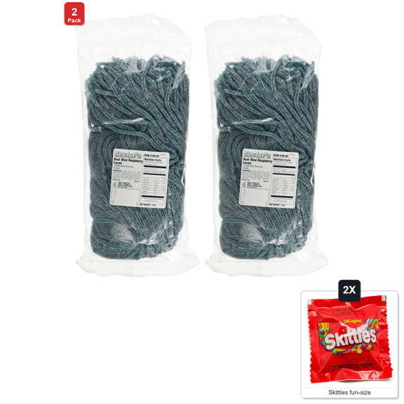 2 Pack | Gustafs Sour Blue Raspberry Licorice Laces, 1 Bag, 2 lb, with 2 Skittles Fun Size
