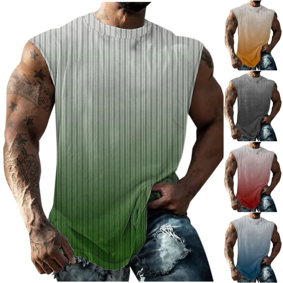 2 Pack Gym Tank Tops for Men Big & Tall S-5X Plus Size Cap Sleeve Crewneck Muscle Shirts Mens Pullover Gradient Printed Casual Athletic Workout Vests