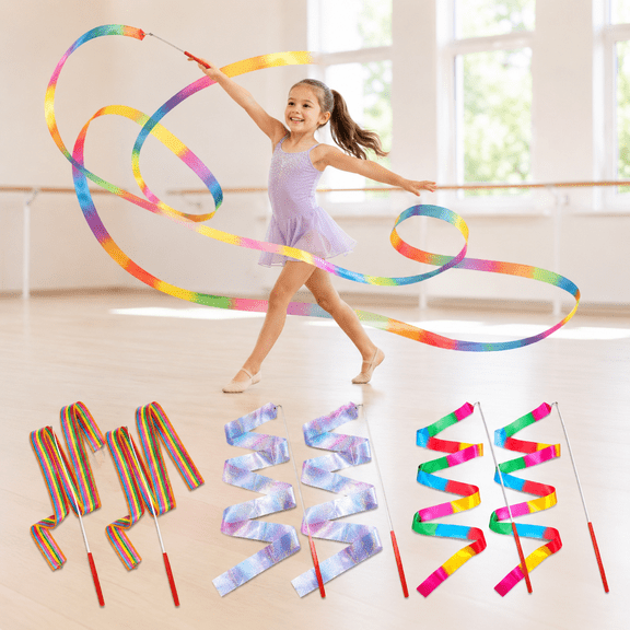 2 Pack Gymnastics Ribbon Wands for Kids, 78.7 Inch Dance Ribbons with 11.8 Inch Sticks, Colorful Rhythmic Gymnastics Streamers for Dance, Ballet, Party, Performance, Birthday Gift