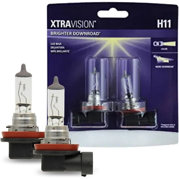 2-Pack H11 XtraVision High Performance Headlight Bulbs, Replacement for High Beam, Low Beam and Fog Lights
