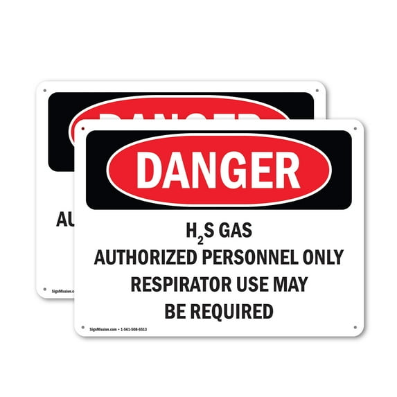 (2 Pack) H2S Gas Authorized Personnel Only OSHA Danger Sign 24 Inch X 18 Inch Indoor / Outdoor Rust-Free Aluminum Metal Signs for Workplace, Workshop, and Construction Site, Made in the