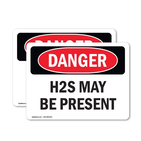 (2 Pack) H2S May Be Present OSHA Danger Sign 14 Inch X 10 Inch Vinyl Label Decal Sticker Weather Resistant, UV Protected for Workplace, Business, and Construction Site, Made in the USA