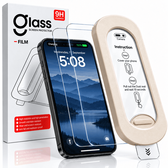 Charlore 2 Pack HD Clear Screen Protector for iPhone 16 Pro Max, 9H Scratch Resistant Tempered Glass, Easy Installation Frame, Case Friendly