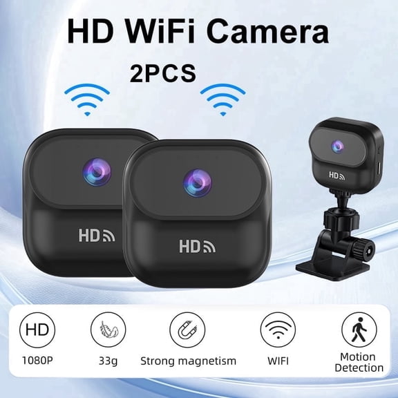 2 Pack HD Wireless Security Camera, Motion Detection, Night Vision, Rechargeable 400mAh Battery, Indoor Surveillance Camera with Two-Way Audio - Black