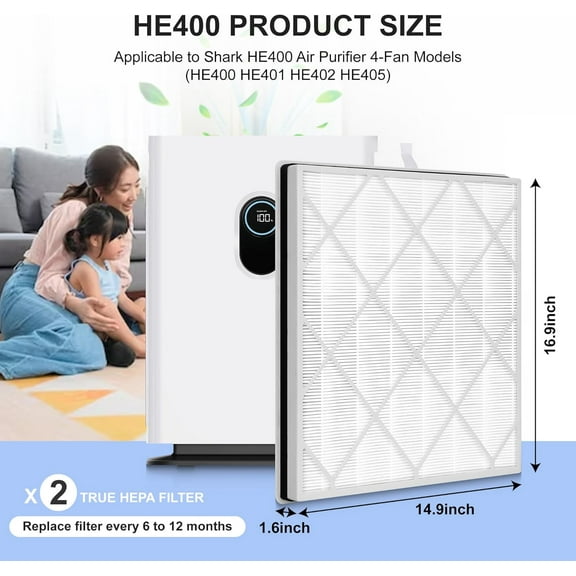 [2 Pack] HE400 HE401 HEPA Filter Replacement for  Air Purifier, Compatible with  Air Purifier HE400, HE401, HE401C, HE401NP, HE402, HE402C, HE405, UA415, Air Filter Replacement