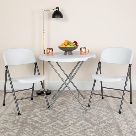 2 Pack HERCULES Series Granite White Plastic Folding Chair with Charcoal Frame