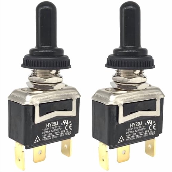 2-Pack HY29J Toggle Switch - SPDT (ON)-Off-(ON) 20A/15A 125/277V 3-Pin Self-Return with Silicone Cover - Compatible with Industrial Panels & Marine Equipment$$Electrical