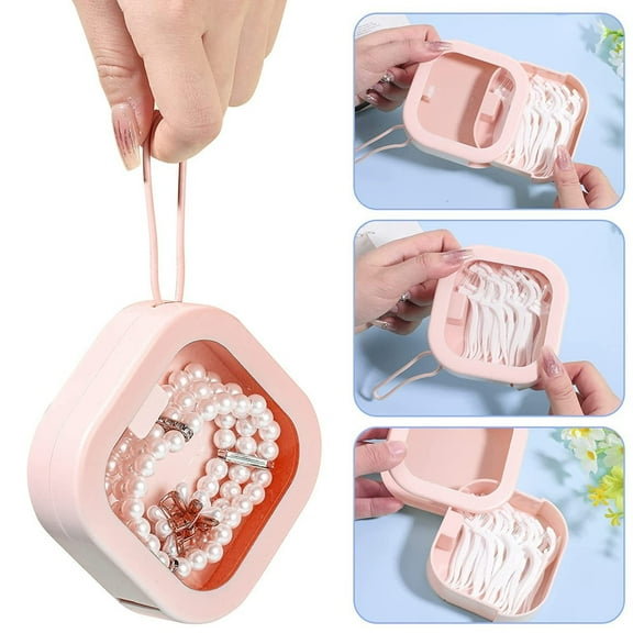 2-Pack Hair Bands Storage Box | Clear Plastic Organizer for Hair Ties, Rubber Bands & Small Items | Space-Saving Hanging Design - ABS+TPE