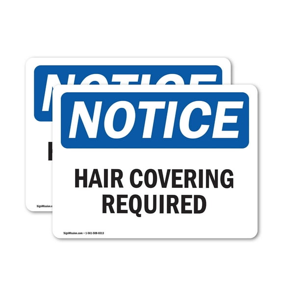 (2 Pack) Hair Covering Required OSHA Notice Sign 10 Inch X 7 Inch Vinyl Label Decal Sticker Weather Resistant, UV Protected for Workplace, Business, and Construction Site, Made in the