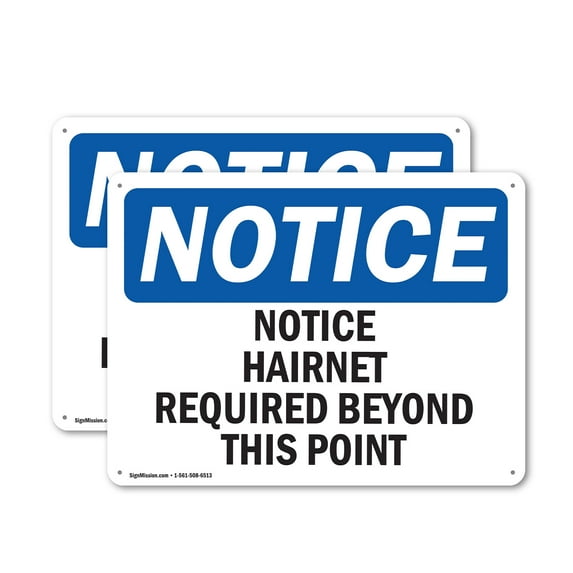 (2 Pack) Hairnet Required Beyond This Point OSHA Notice Sign 18 Inch X 12 Inch Plastic Sign, Weather Resistant, UV Protected for Workplace, Business, and Construction Site, Made in the