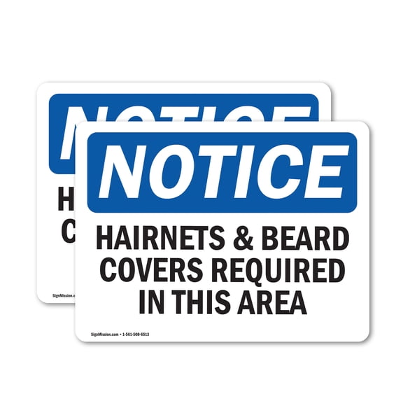 (2 Pack) Hairnets Beard Covers Required In This Area OSHA Notice Sign