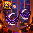 thumbnail image 1 of 2 Pack Halloween Bat Moon Lights, Battery Operated Purple LED Hanging Decorations, Light Up Window Wall Decor for Indoor Covered Porch, 1 of 8