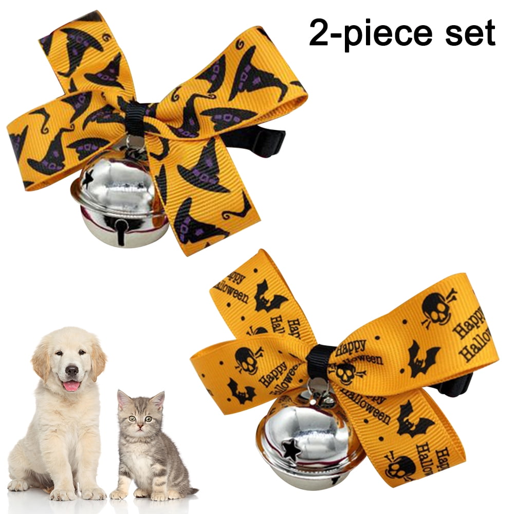 2 Pack Halloween Cat Collar with Movable Bow Tie, Safety Breakaway