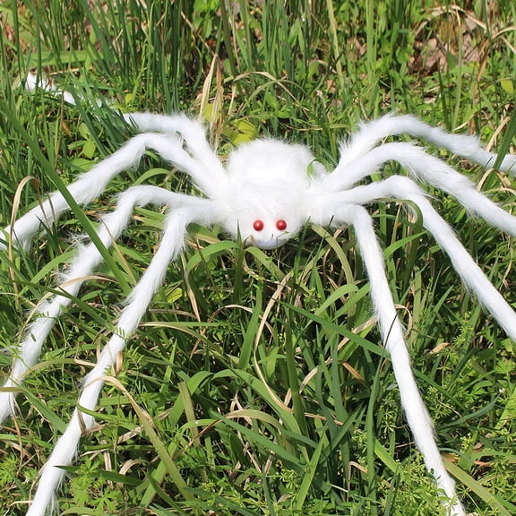 2 Pack Halloween Decoration Giant White Spider, 60 Inch Large Scary Furry Tarantula Prop for Haunted House, Outdoor Yard Lawn Spooky Party Decor