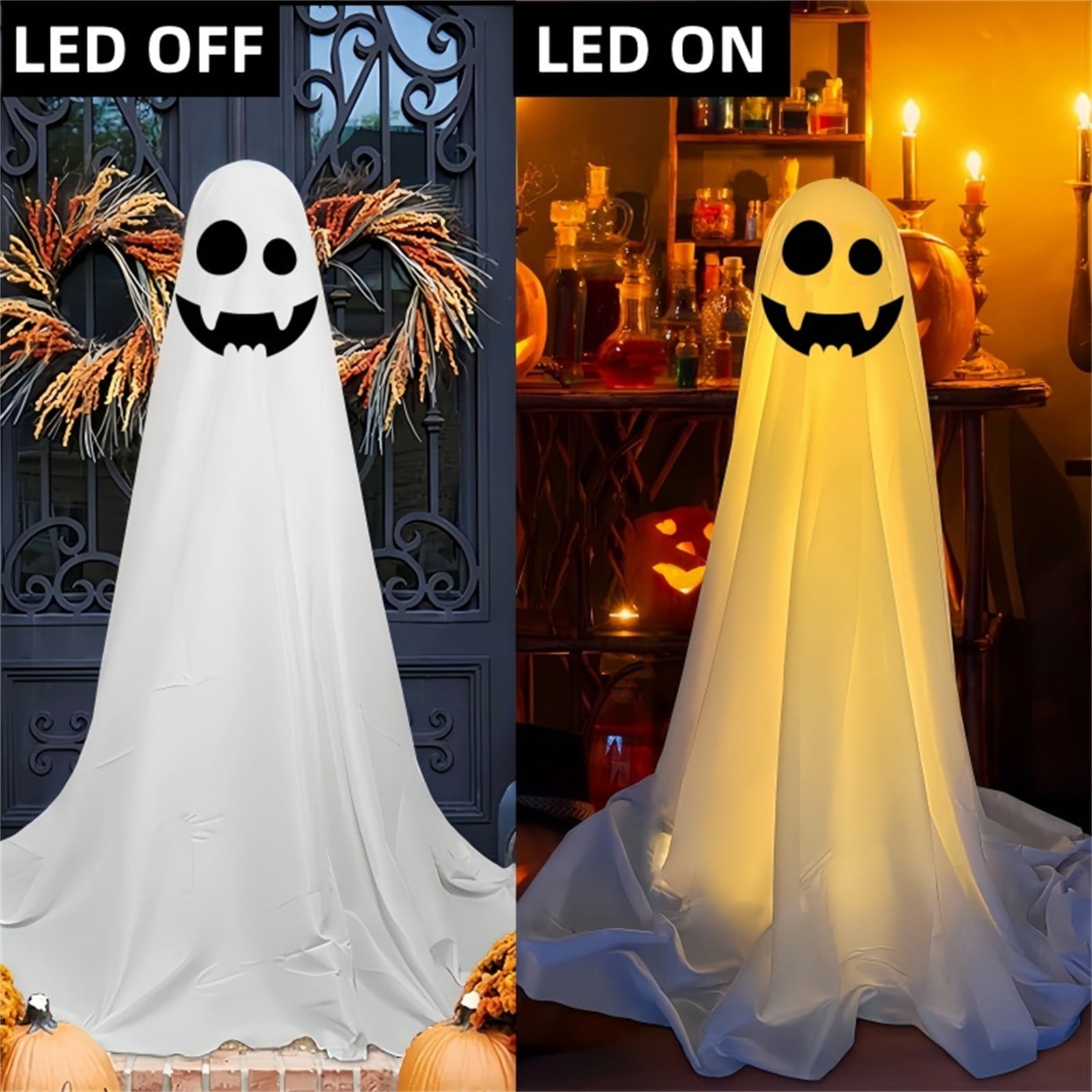 Adjustable Height White Halloween Ghost Decor with Lights