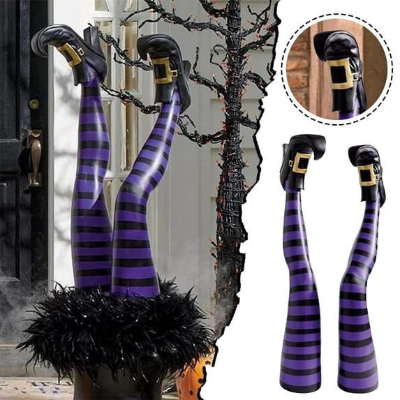 2 Pack Halloween Fake Witch Leg Prosthetic Props with Telescopic Pole Indoor Outdoor Yard Decor