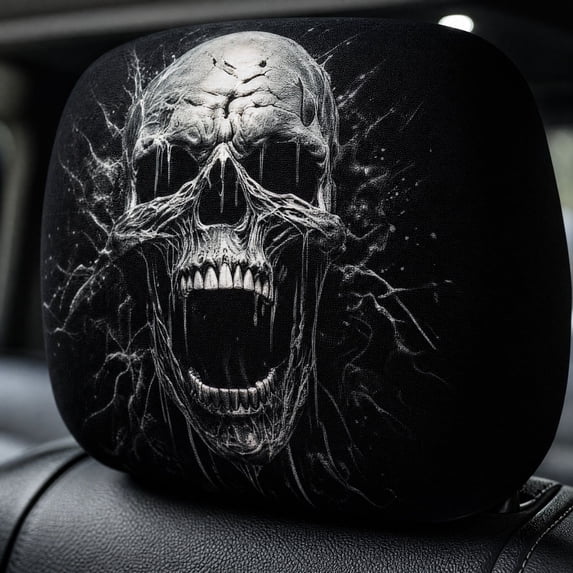 2 Pack Halloween Ghost Face Headrest Covers for Cars, Universal Elastic Funny Auto Seat Protector with Luminous Glowing Eyes for SUV Truck, Halloween Decorations
