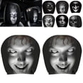 thumbnail image 1 of 2 Pack Halloween Ghost Face Headrest Covers for Cars, Universal Elastic Funny Auto Seat Protector with Luminous Glowing Eyes for SUV Truck, Halloween Decorations, 1 of 4