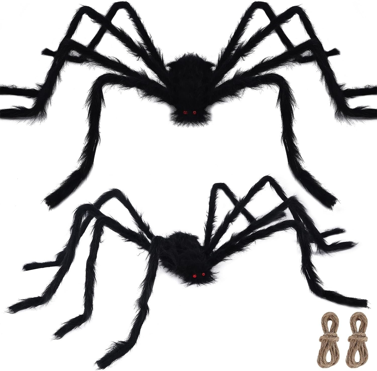 2 Pack Halloween Giant Spider Decorations, 6ft & 5ft Huge Foldable