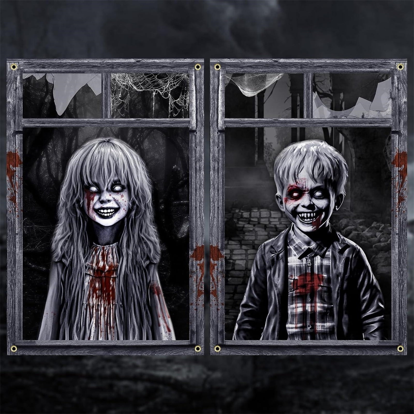 2 Pack Halloween Horror Ghost Hanging Curtains For Door Window Outdoor ...