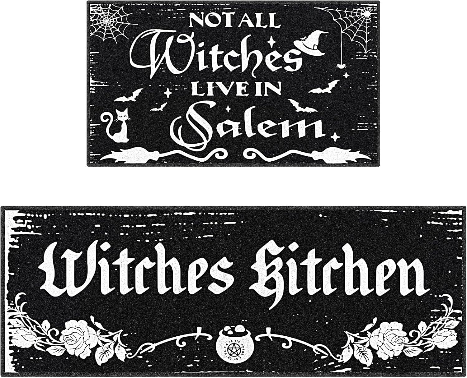 2 Pack Halloween Kitchen Mats Witches Rugs Gothic Kitchen Decor Farmhouse Halloween Doormat Outdoor Vintage Non-Slip Floor Mats Retro Halloween Rugs Decor for Home Kitchen Party (Gothic)