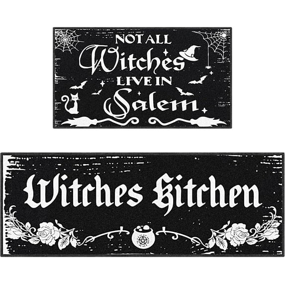 2 Pack Halloween Kitchen Mats Witches Rugs Gothic Kitchen Decor Farmhouse Halloween Doormat Outdoor Vintage Non-Slip Floor Mats Retro Halloween Rugs Decor for Home Kitchen Party (Gothic)