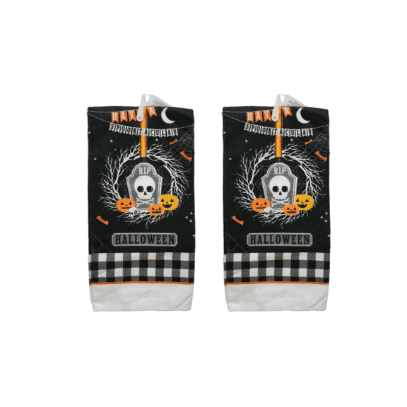 2-Pack Halloween Kitchen Towels Spooky Skull & Pumpkin Design Dish Towels for Holiday Dcor & Drying (Includes Blimsy Florn)