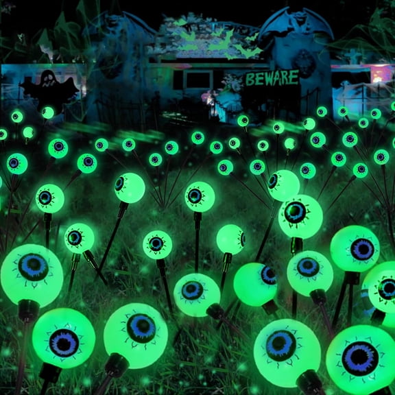 2 Pack Halloween Outdoor Decorations Solar Eyeball Lights, 12 LED Green Eyeball Swaying Firefly Light with 2 Lighting Modes, Halloween Decor Waterproof for Patio Yard Lawn Graveyard Props