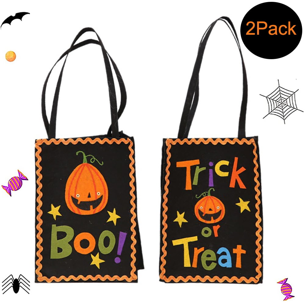 Cute Halloween Trick Or Treat Bags Set - 2 Fabric Candy Totes With Handles (Corn & Dot Designs)