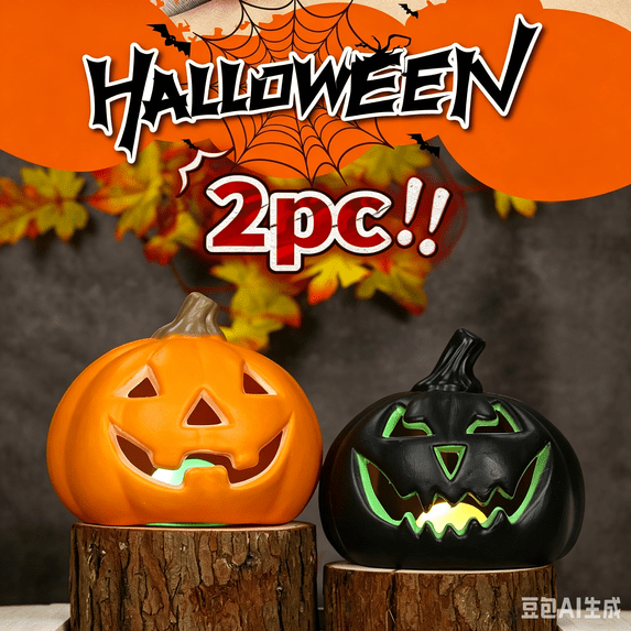 2 Pack Halloween Pumpkin LED Lantern Indoor Decoration 4 Inch, Battery Operated Light Up Prop for Party Bar Haunted Tabletop Summerween Display