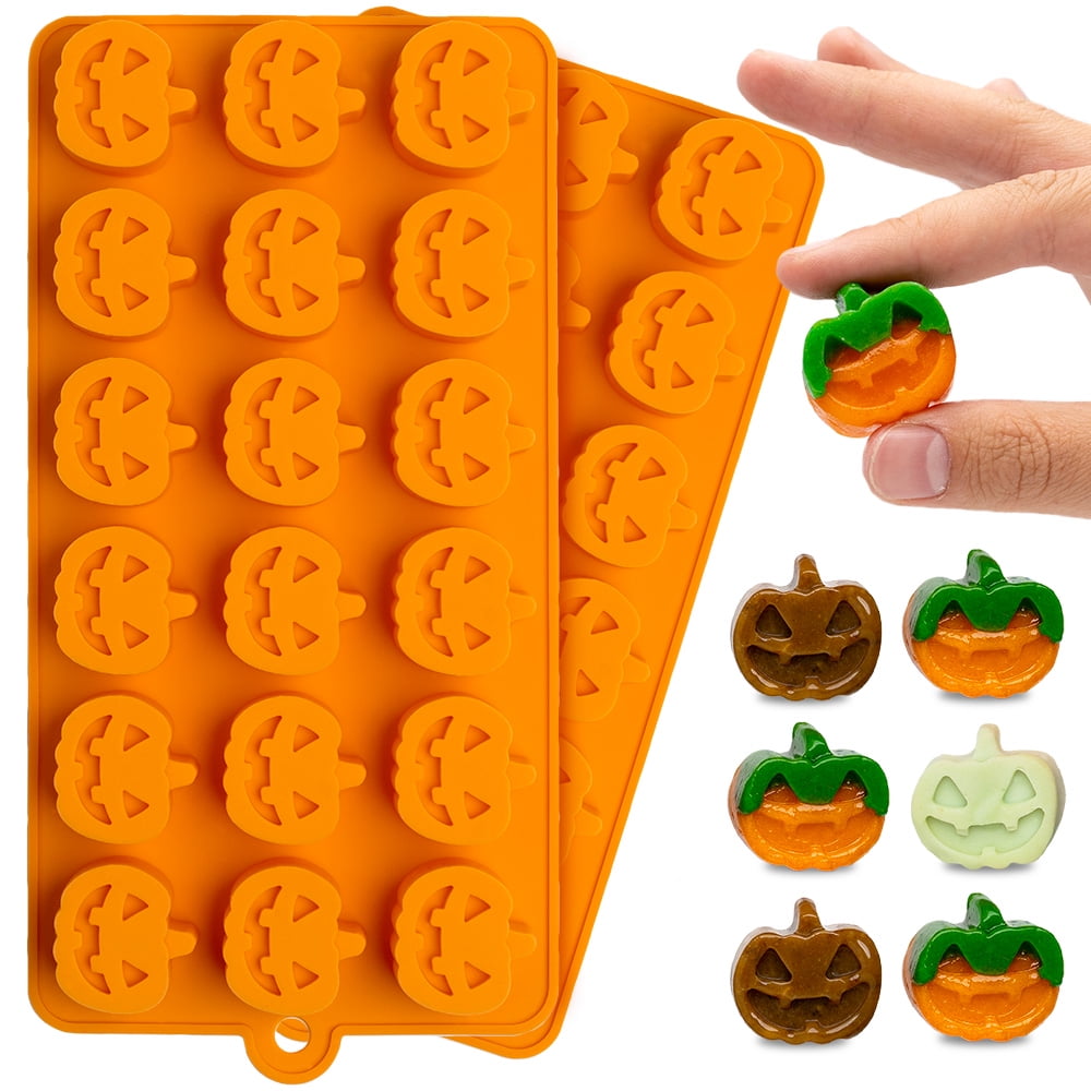 2 Pack Halloween Silicone Molds - Pumpkin Shape Candy Mold, Chocolate Mold  - Food Safe, BPA Free Ba 