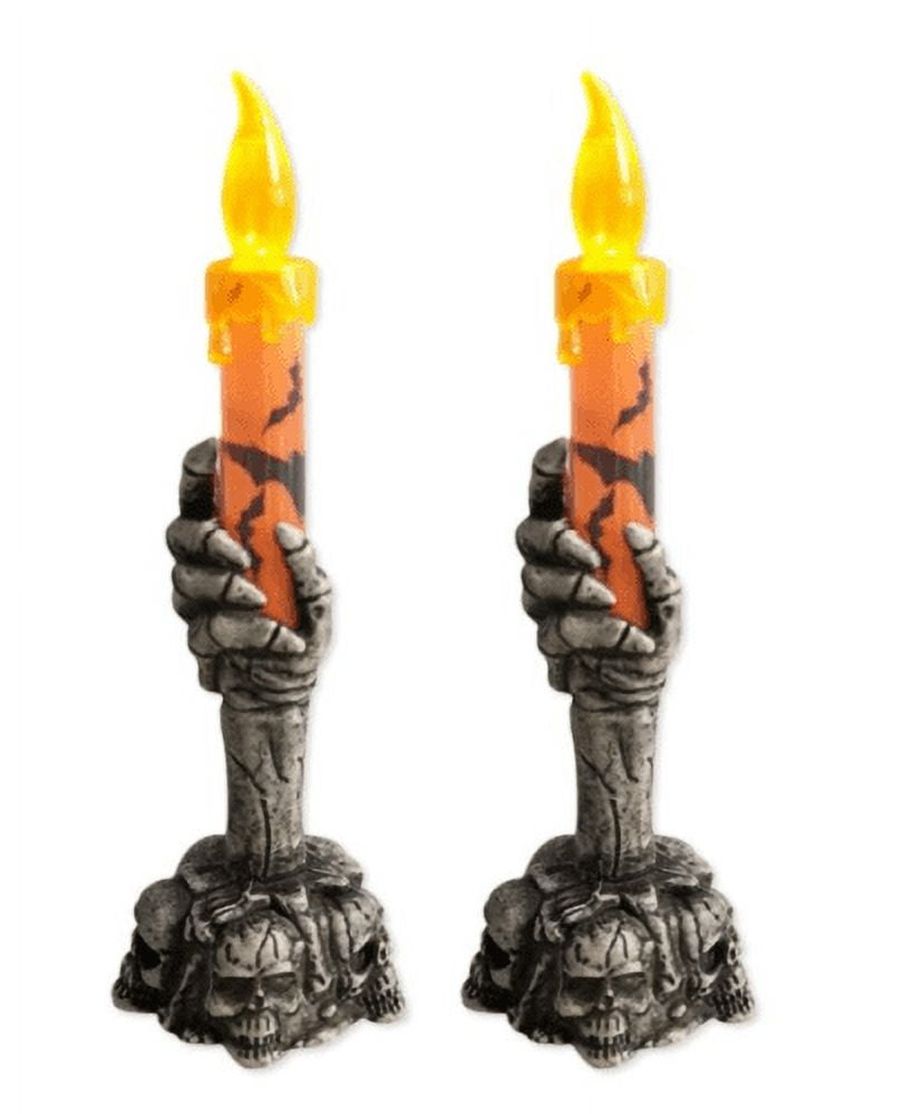 2 Pack Halloween Skeleton Hand Candle Light Battery Operated Halloween Skull Candle Holder Light