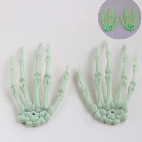 2 Pack Halloween Skeleton Hands, 6.3-Inch Realistic Left and Right Plastic Bone Props for Haunted House, Graveyard, Party Table and Photo Booth Decor