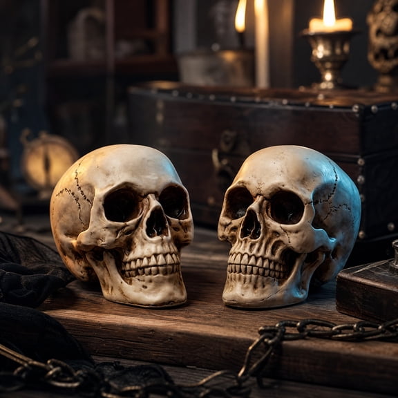 2 Pack, Halloween Skull Decor, Spooky Halloween Decorations, Creepy Skull Figurines for Haunted House Decor, Halloween Table Decor for Home and Party