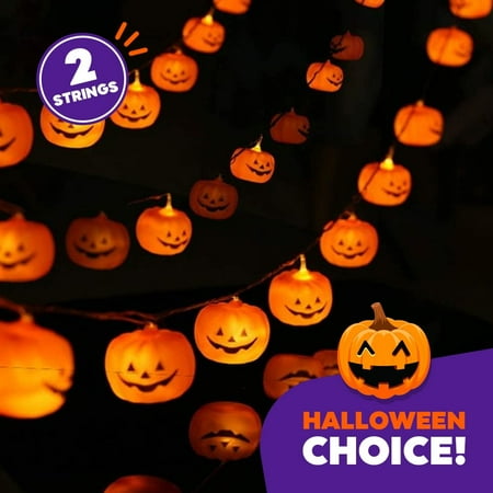 2 Pack - Halloween String Lights (40 Bulbs), LED Pumpkin Jack-O-Lantern Indoor Decoration, Orange Holiday Bulbs for Outdoor Décor, 8 Modes Lights (2*20 Pumpkin Lights, 23 feet, each) price history and forecast - JEEXI