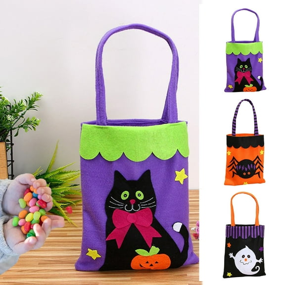 2 Pack Halloween Tote Bags for Kids, Reusable Trick or Treat Bags Reusable Halloween Bags for Kids Birthday Party Goodie Goody(10.4 x 8.5 In)