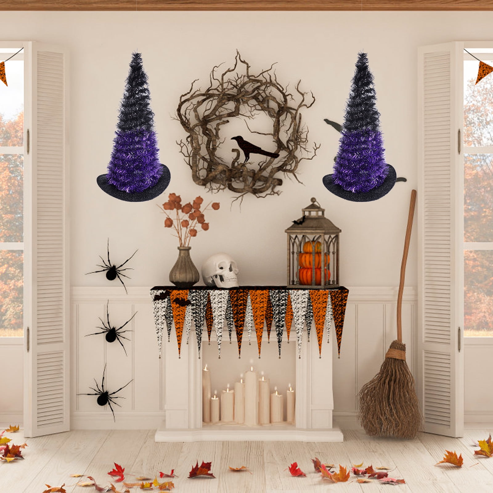 2 Pack Halloween Witch Hat Hanging Decor, Light up Floating Witch Hat