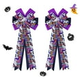 thumbnail image 1 of 2 Pack Halloween Wreath Bow Large Halloween Bow Tree Topper Pumpkin Bat Ghost Patterns Gift Bows for Halloween Party Holiday Home Indoor Outdoor Basket Ornaments Decorating,13.8x6.3", 1 of 7