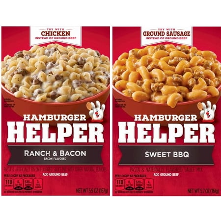 2 Pack Hamburger Helper, 1 box Hamburger Helper Ranch And Bacon 5.9 oz, 1 box Hamburger Helper Sweet BBQ 5.7 oz