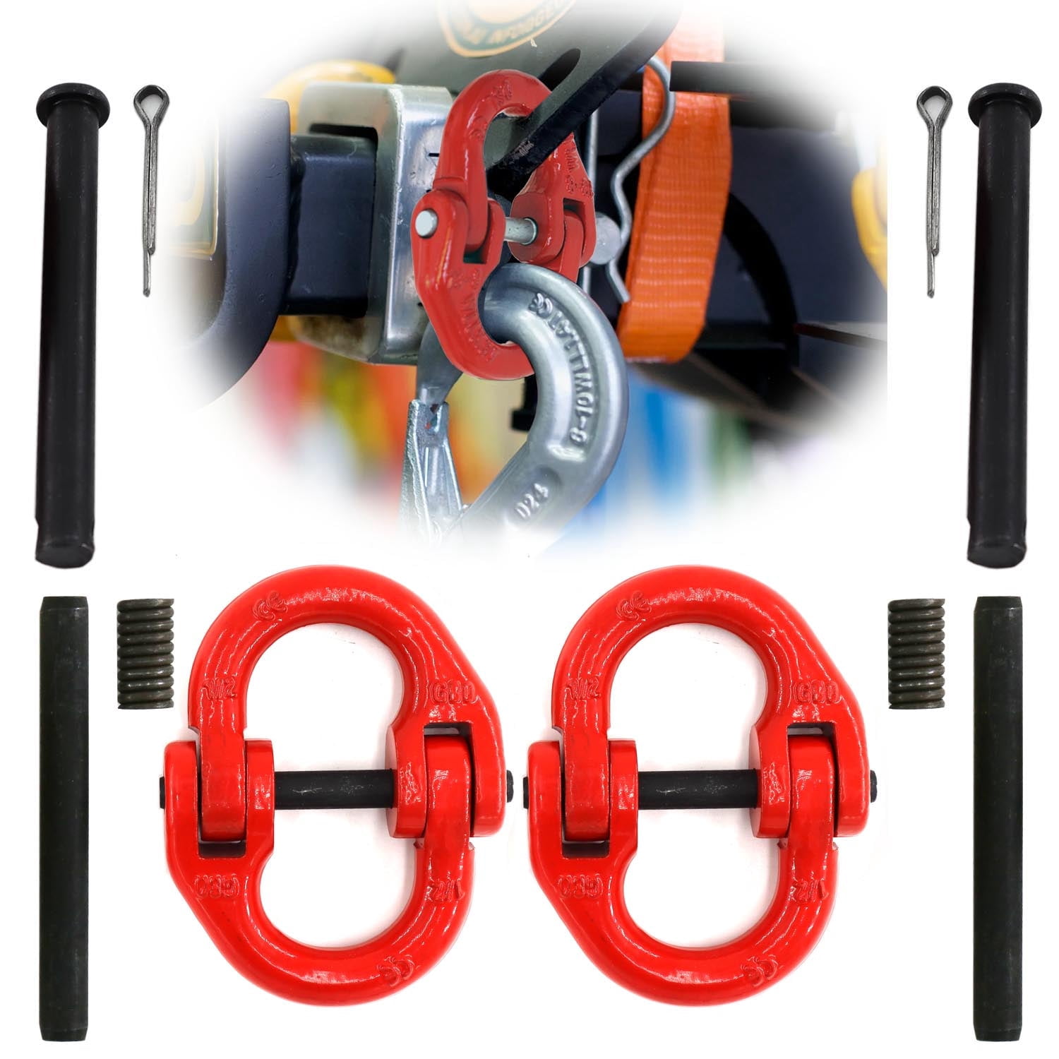2-Pack Hammerlock Coupling Link 5.3T, 2 Assemble Options Industrial G80 Chain Connection Link 12000 lbs, Safety Chain Connector for Overhead Lifting, Towing, Chain Extending, and Rigging