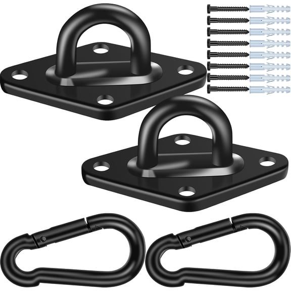 2Pack Hammock Hanging Hardware Kit, 304 Stainless Steel Pad Eye Hooks with Carabiners, 1700 Lbs Heavy Duty Hanging Set for Swing, Yoga Chair, Indoor Outdoor Use, Black