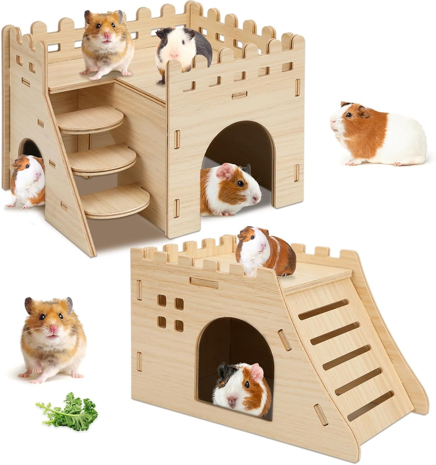 View of 2 Pack Hamster Houses and Hideouts, Easy to Assemble Wooden Hamster ...