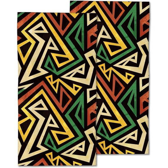 2 Pack Hand Bath Towel,African Geometric Fingertip Towel Bathtub Decorative Bath Towel Bathroom Kitchen Towel Set Highly Absorbent SPA Gym Towels 14x28 Inch